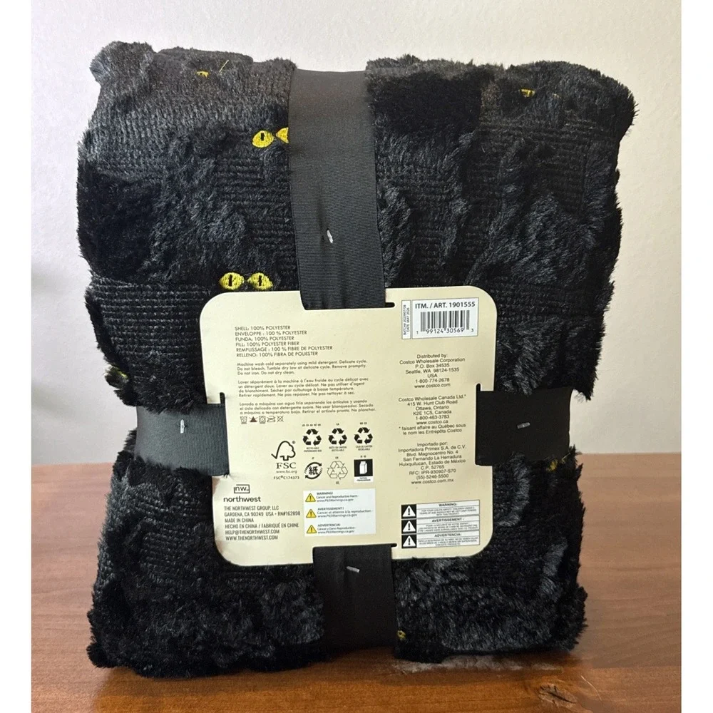 VIRAL TIK TOK COSTCO FAUX FUR HALLOWEEN FALL THROW BLACK CAT NWT